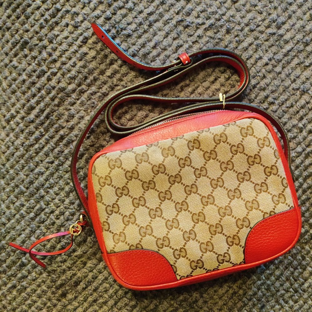 Tan and red Gucci handbag